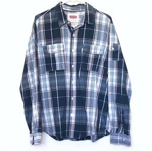 Levi’s men’s cotton blue plaid longsleeve shirt. L